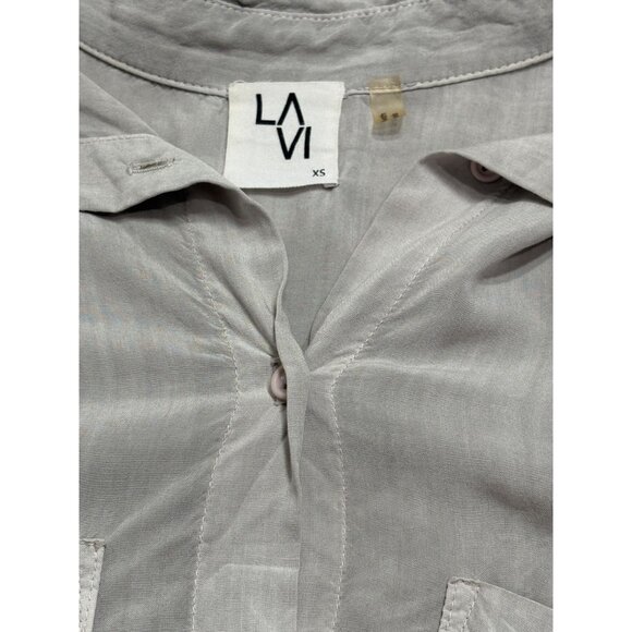 LA VI Button Front Shirt in Taupe - Picture 3 of 3